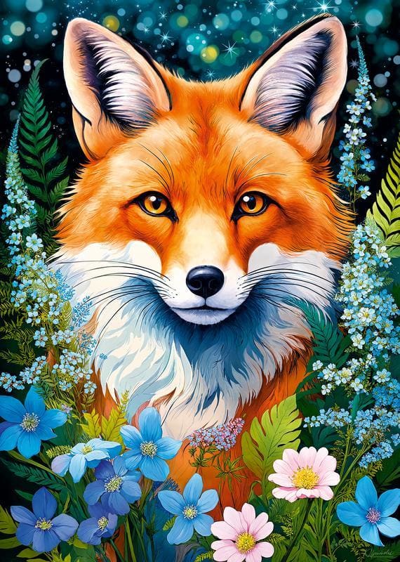 Red Fox in Flowers