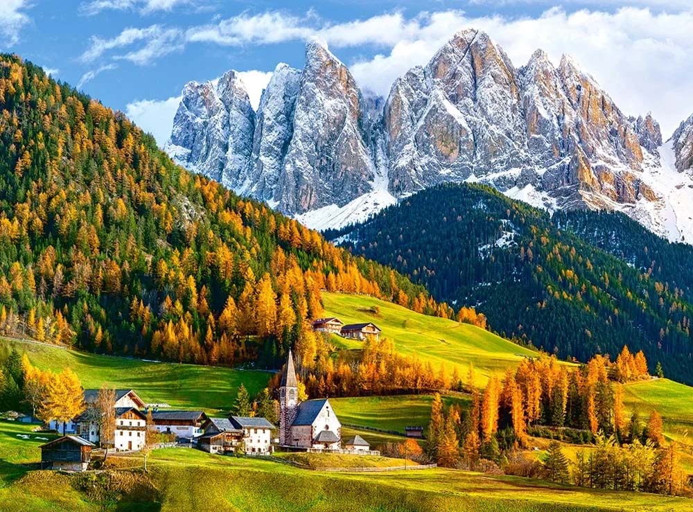 Church of St. Magdalena, Dolomites Mountain Jigsaw Puzzle