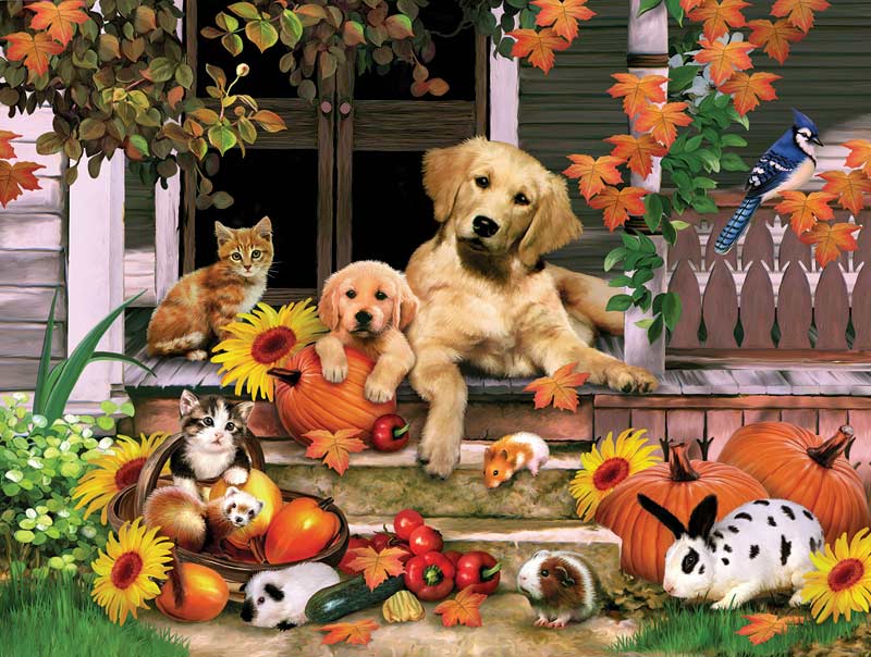 Autumn on the Porch Dogs Jigsaw Puzzle