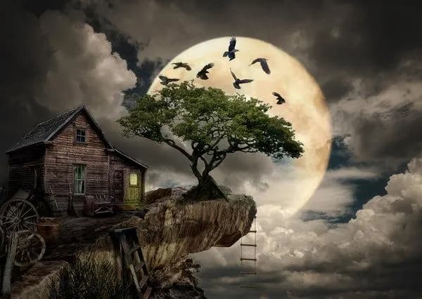 A Log Cabin on a Cliff Landscape