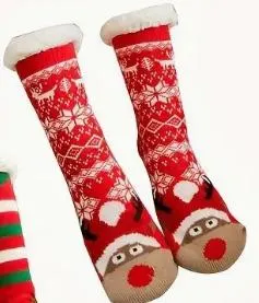 3 Pairs Plush Christmas Socks - Snowman and Reindeer
