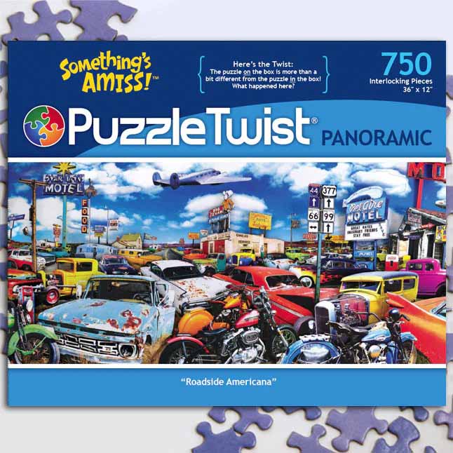 Roadside Americana Twist Puzzle - Something's Amiss! Car Jigsaw Puzzle