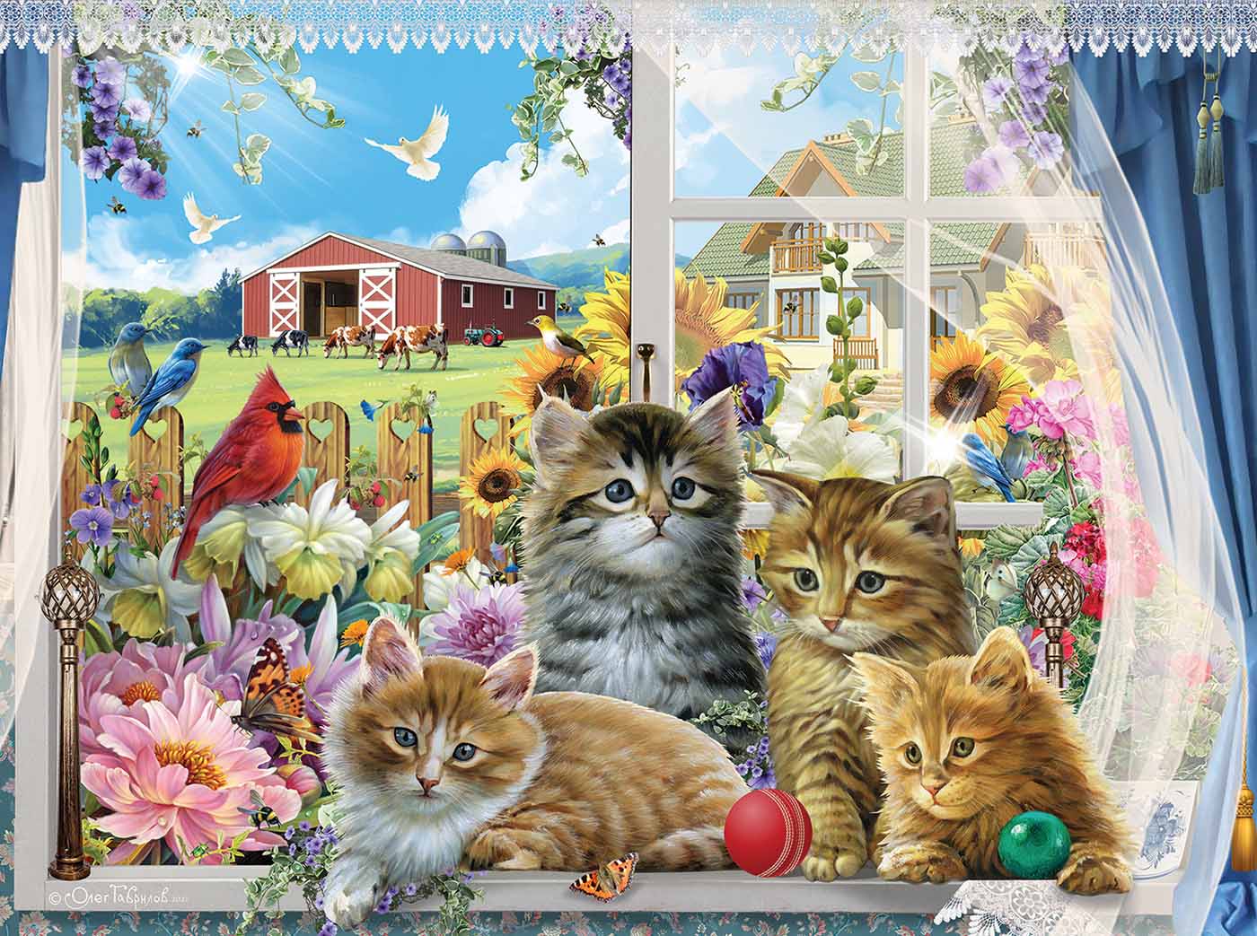 Kittens in the Window Farm Jigsaw Puzzle