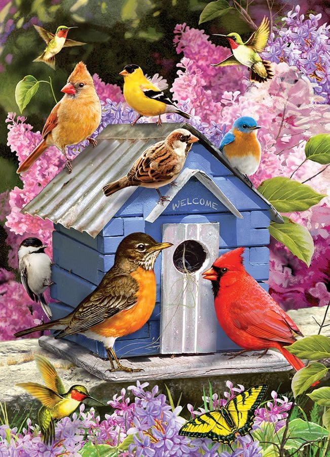 Spring Birdhouse Birds