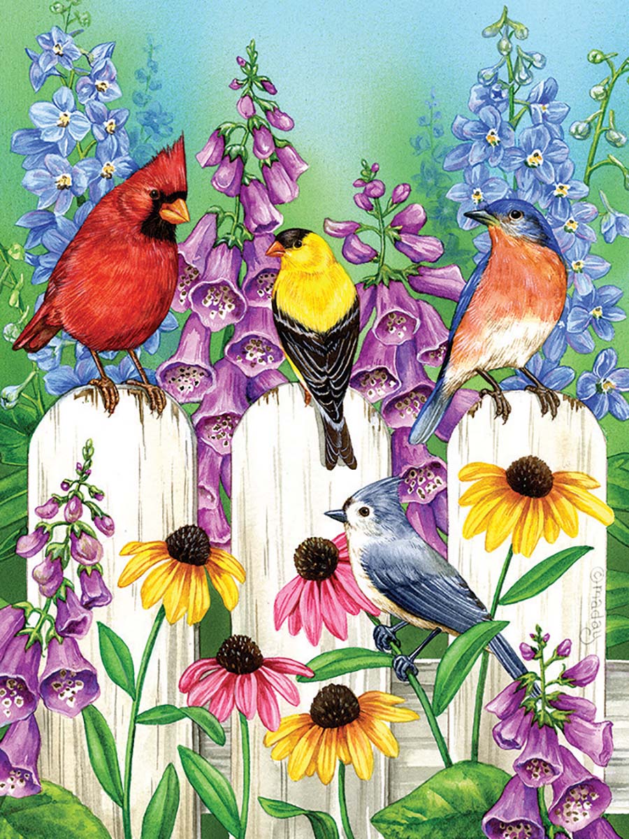 Picket Fence Party Birds Jigsaw Puzzle