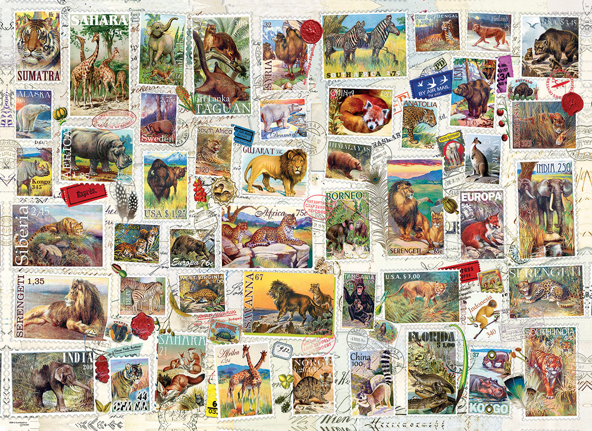 Wildlife Vintage Stamps Animals Jigsaw Puzzle