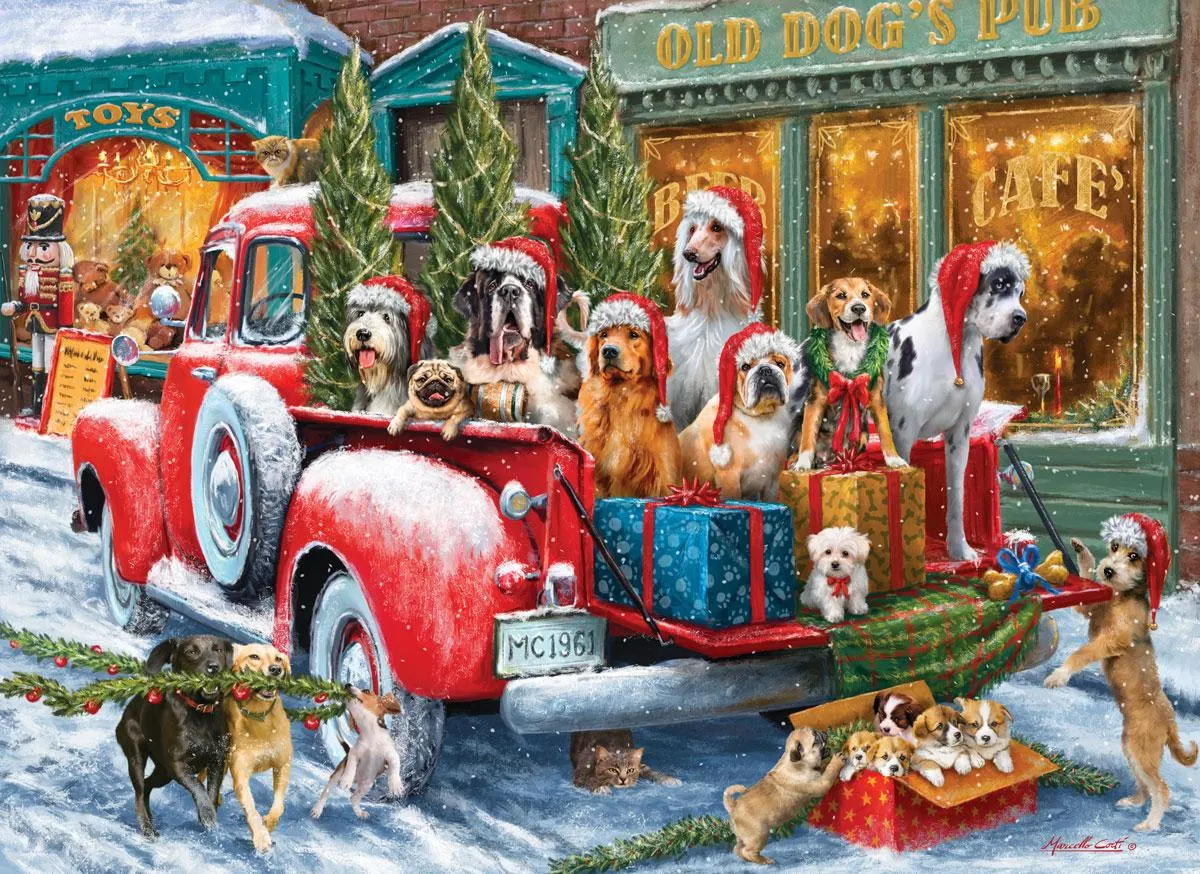 Dogs on Truck by Ali Corti Christmas