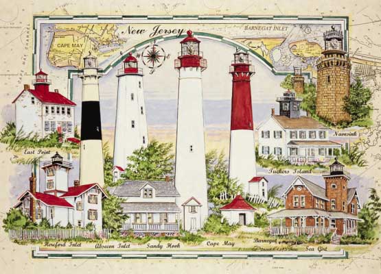 New Jersey 7 Lighthouses Chartmap Lighthouse Jigsaw Puzzle