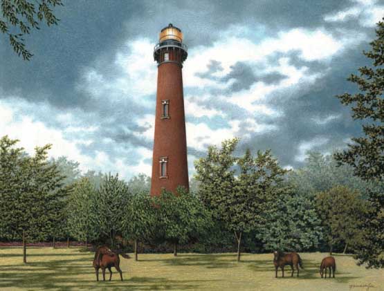 Wild Horses at Currituck Lighthouse Jigsaw Puzzle
