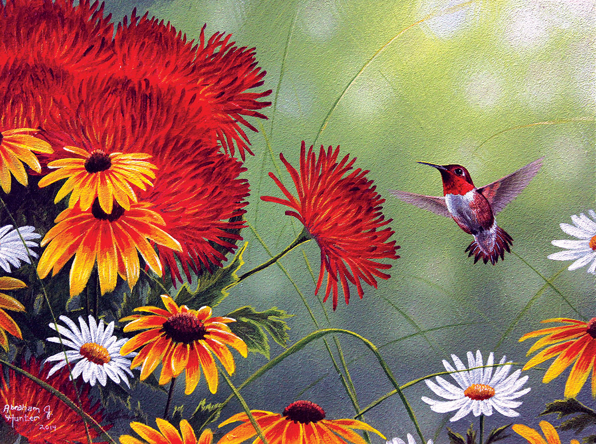 Hummingbird and Red Flower Birds Jigsaw Puzzle