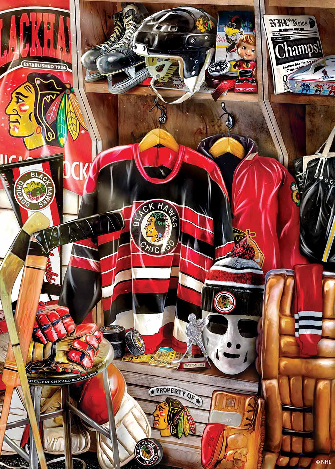 Chicago Blackhawks NHL Locker Room Sports Jigsaw Puzzle