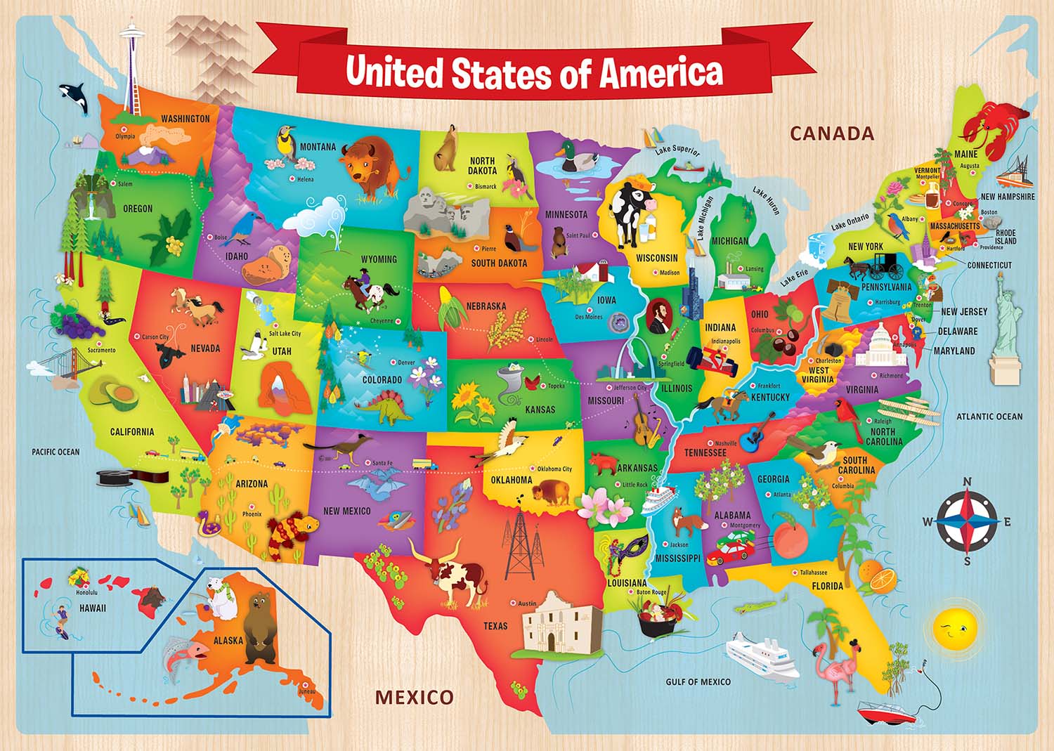 USA Wood Map Educational Jigsaw Puzzle