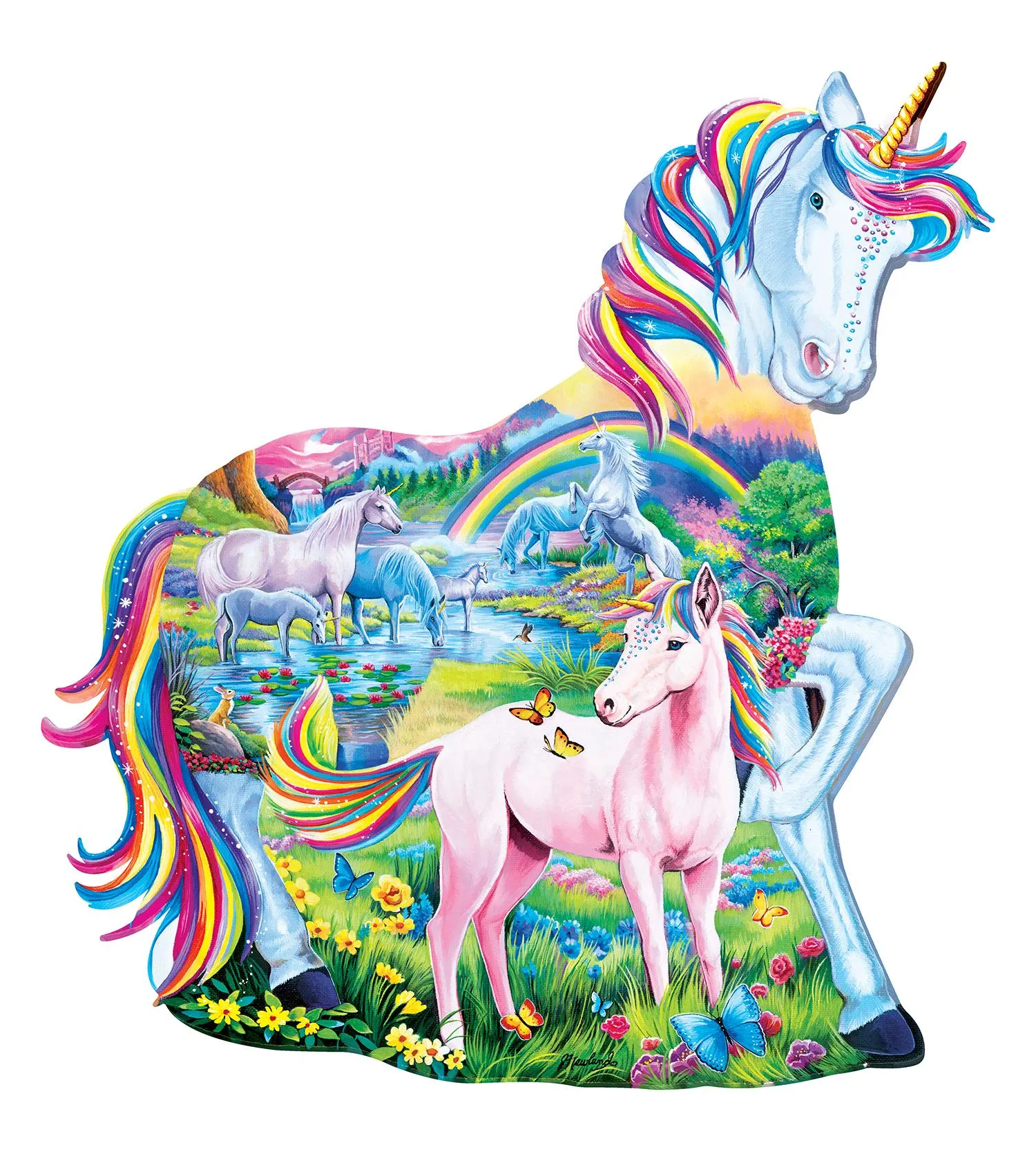 Unicorn Family - 100 Piece Shaped Puzzle Fantasy