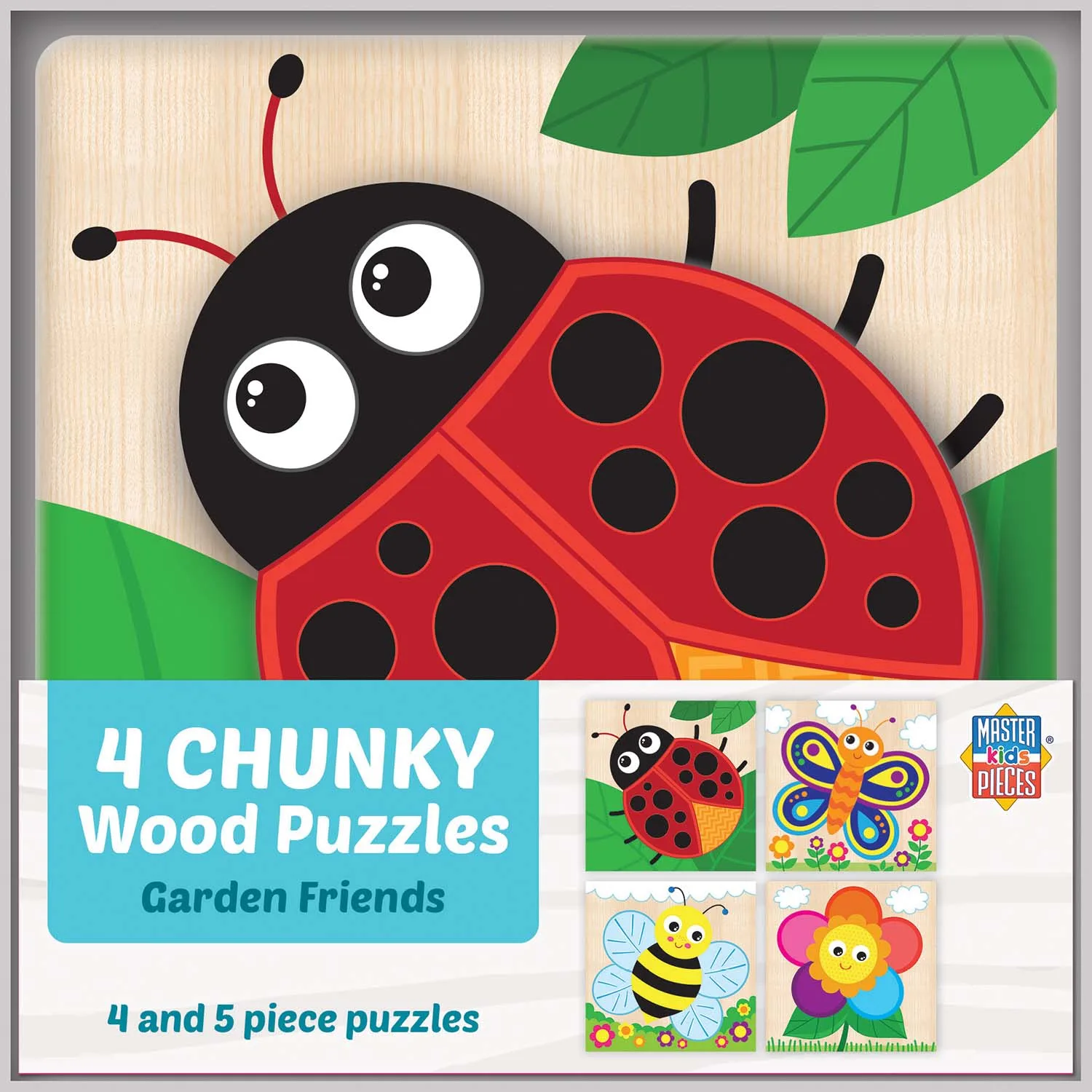4 Chunky Wood Puzzles - Garden Friends Butterflies and Insects