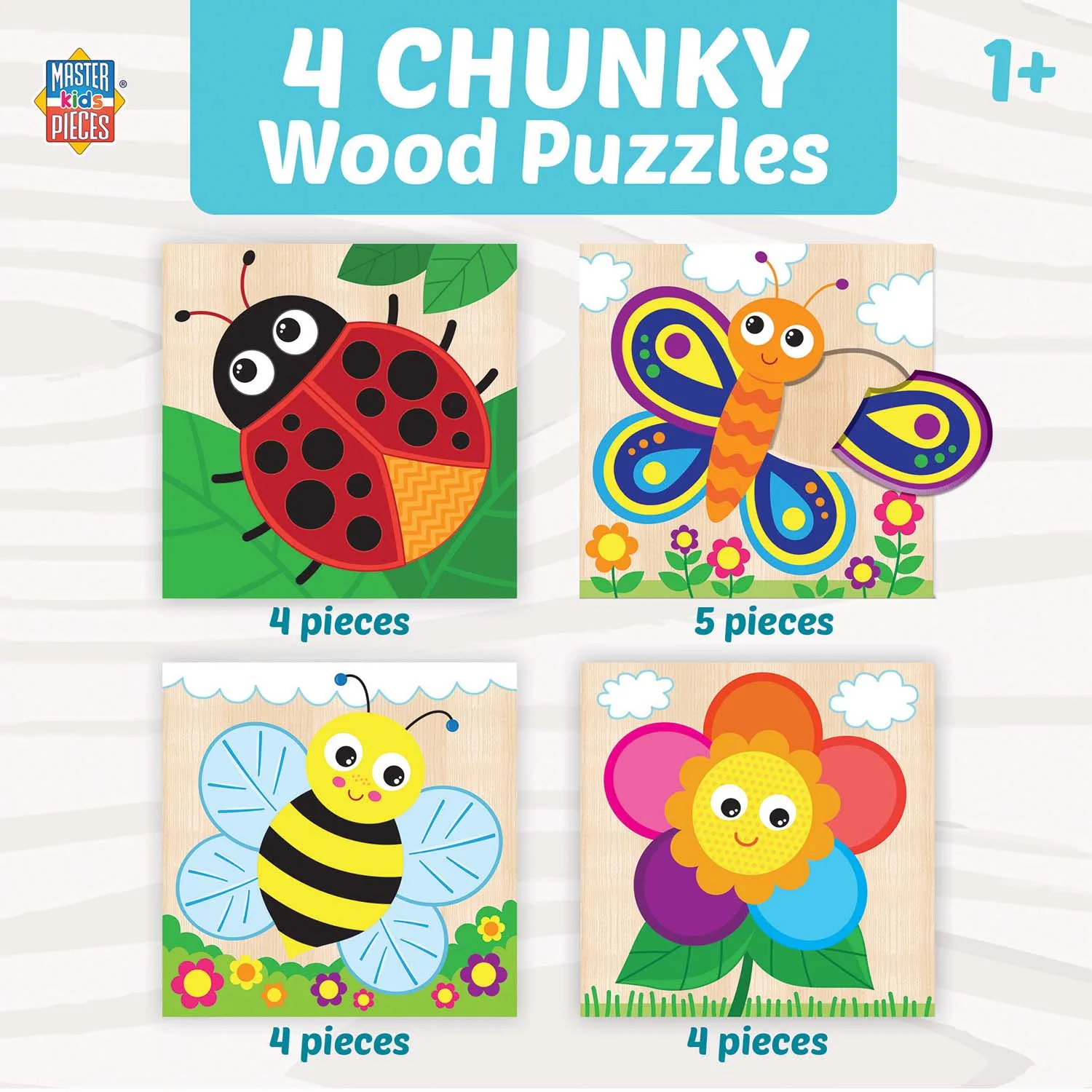 4 Chunky Wood Puzzles - Garden Friends