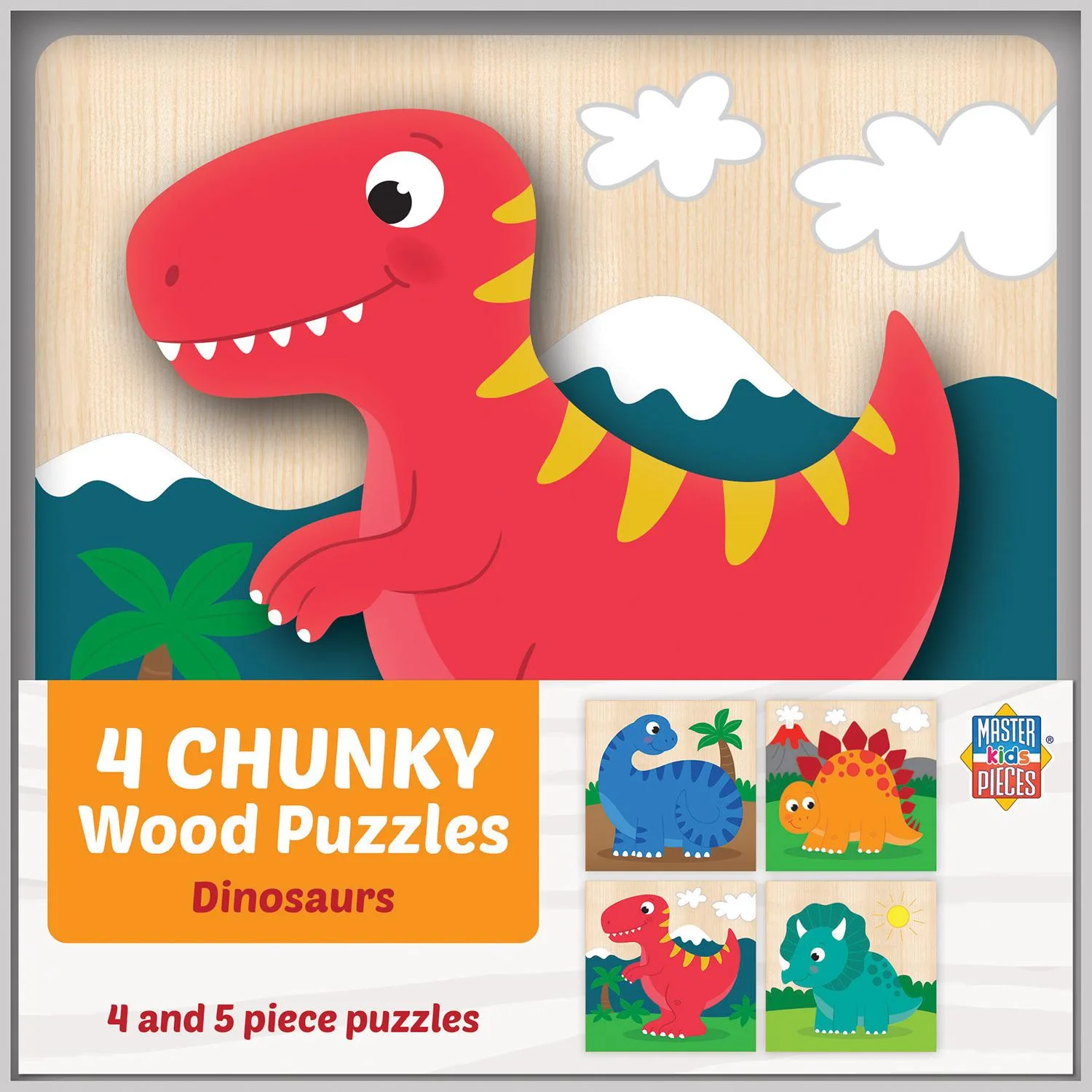 4 Chunky Wood Puzzles - Dinosaurs Dinosaurs