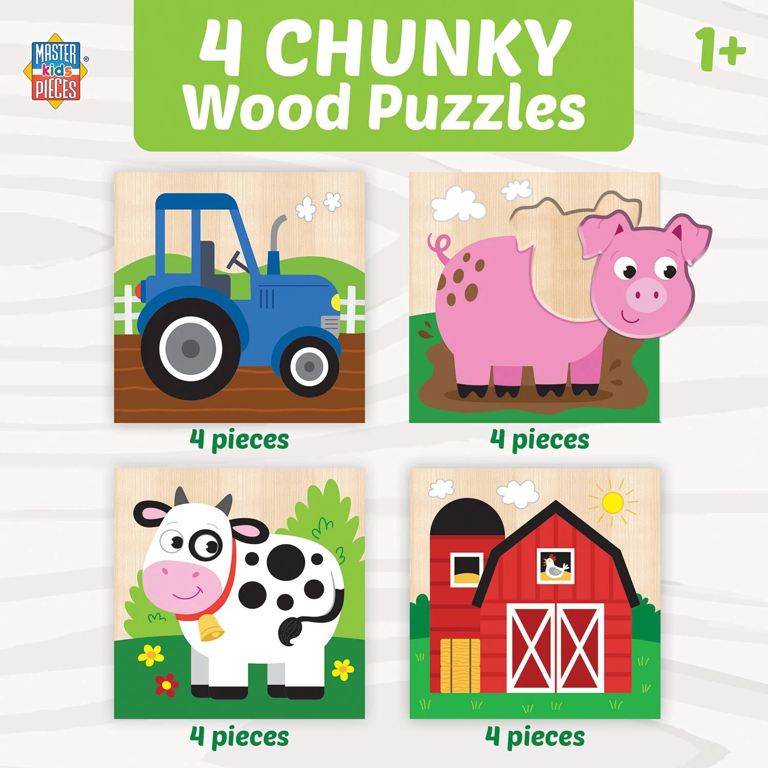 4 Chunky Wood Puzzles - Farm