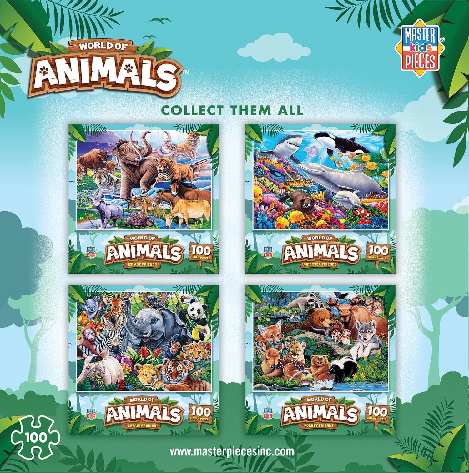 World of Animals - 4 Pack 100 Piece Puzzles