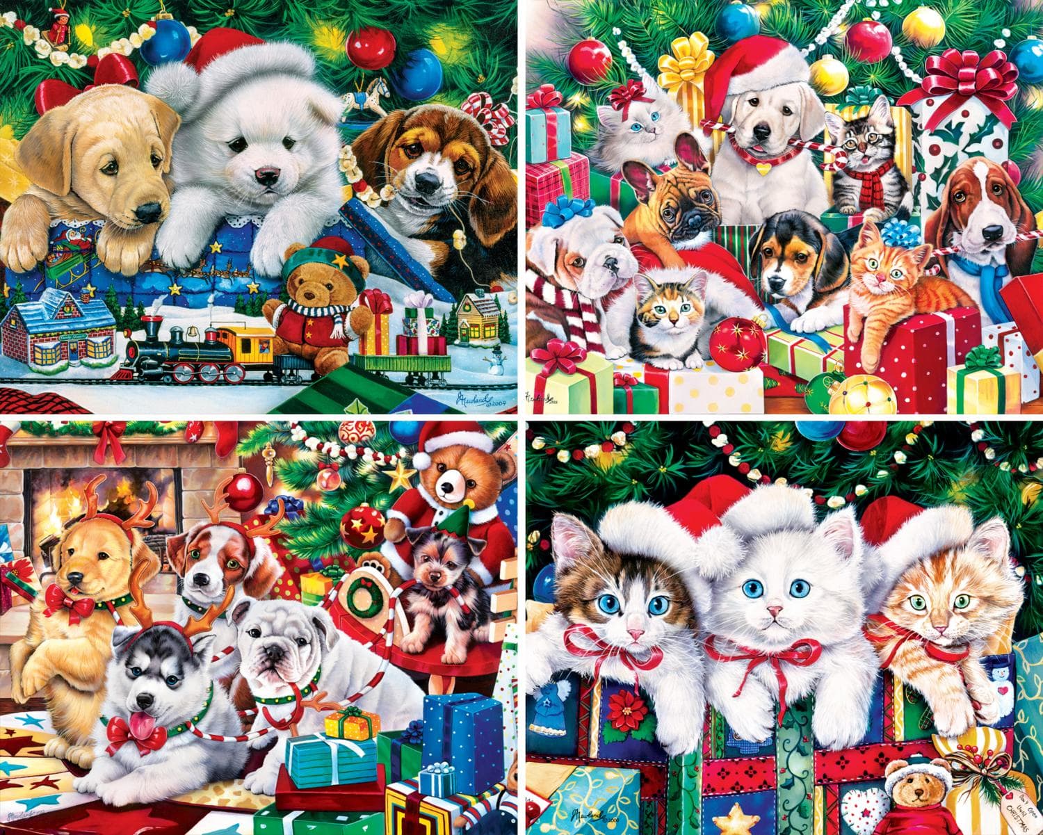Holiday Puppies & Kitties - 4 Pack 100 Piece Puzzles