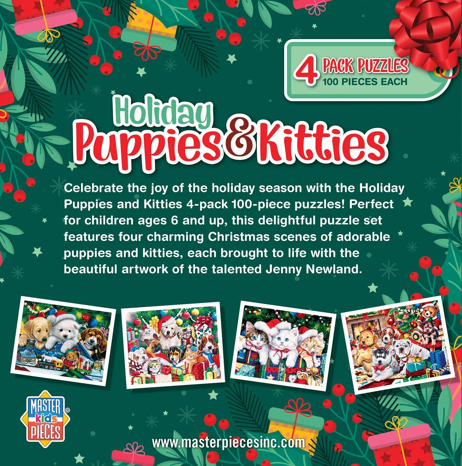 Holiday Puppies & Kitties - 4 Pack 100 Piece Puzzles