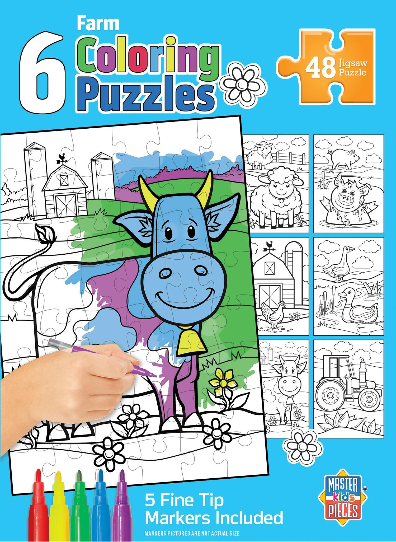 Color Your Own Puzzles - 6 Pack 48 Piece Puzzles Farm Animal