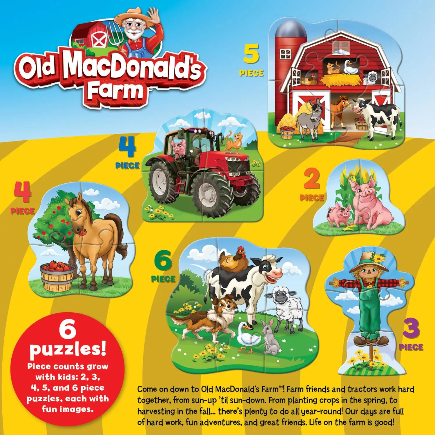 Old MacDonald's Farm - 6-Pack Mini Shaped Puzzles