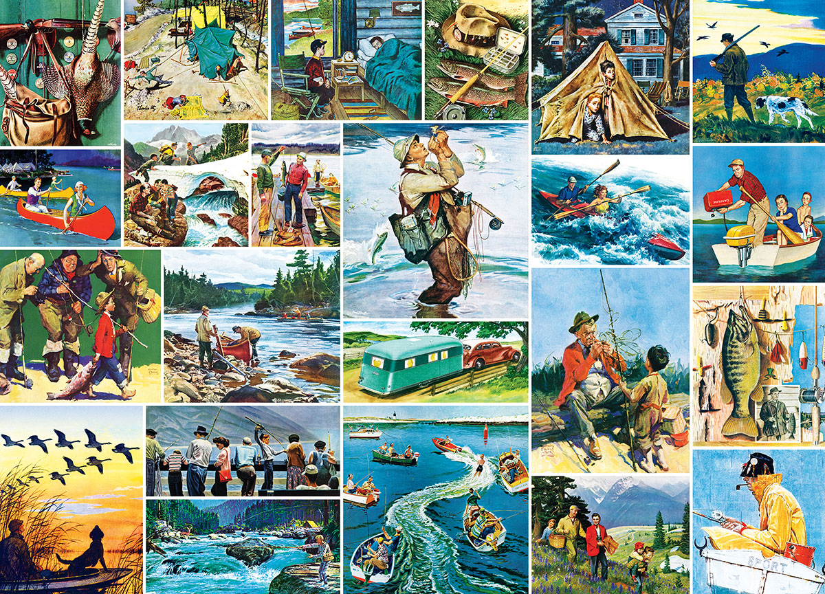 Outdoors Collage (Saturday Evening Post) Nostalgic & Retro Jigsaw Puzzle