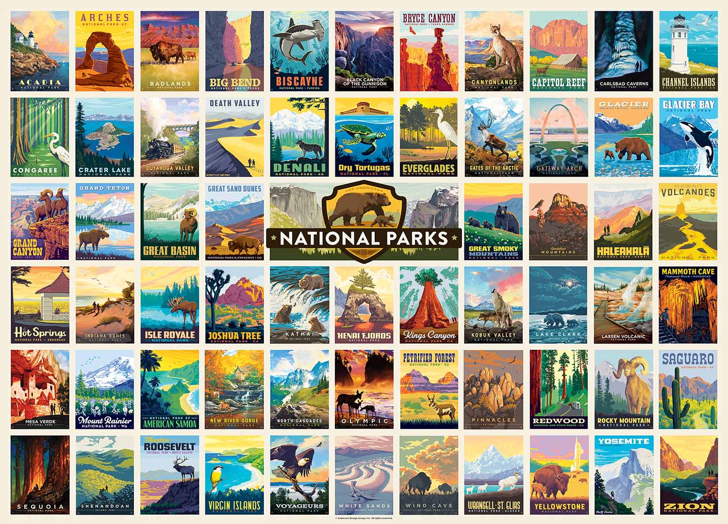 National Parks - Vintage Collage Poster Art  Collage Jigsaw Puzzle