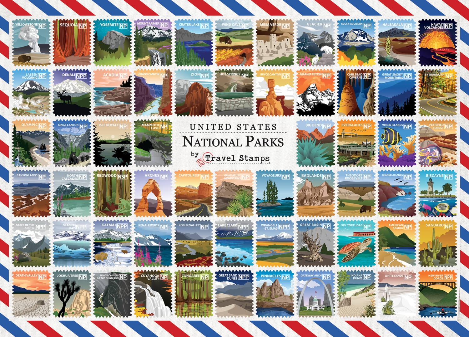 National Parks - Travel Stamps Collage