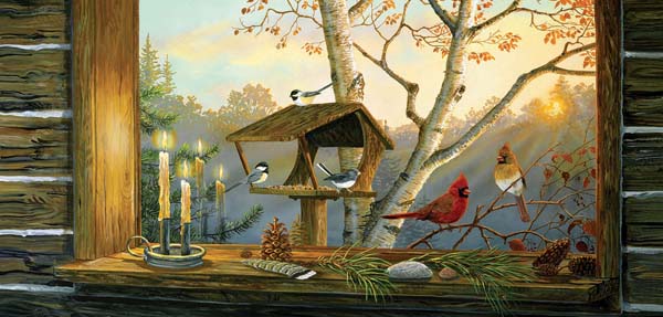 Candlelit Window Birds