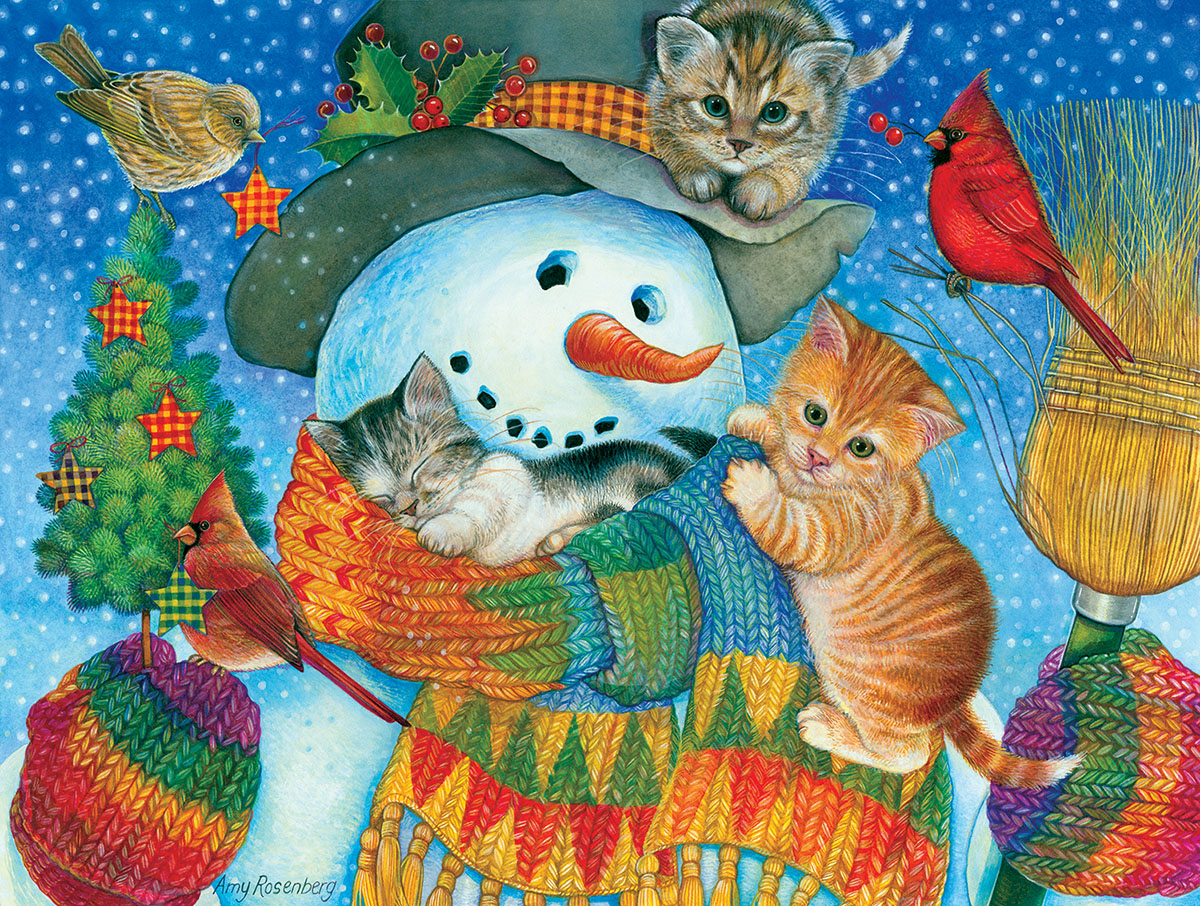Snowman Cuddles Cats Jigsaw Puzzle