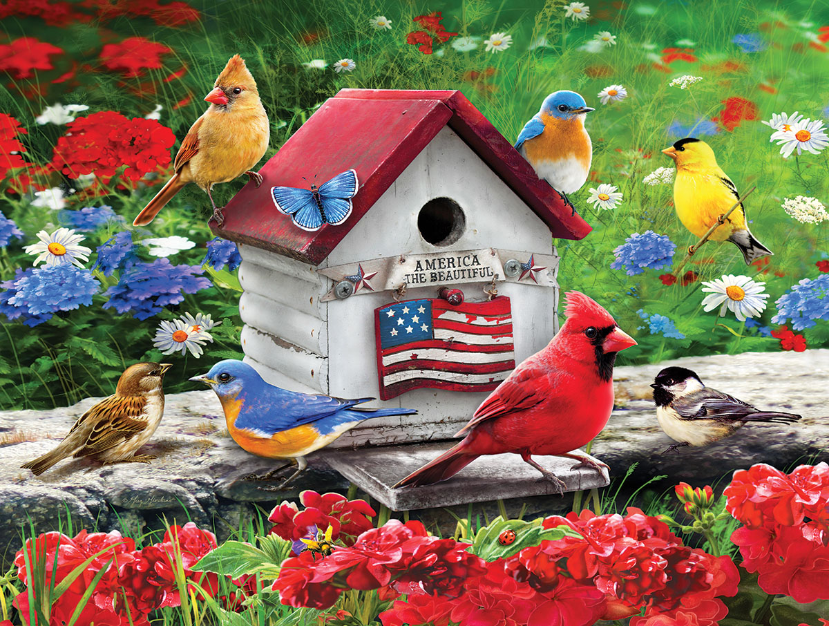 Patriotic Birdhouse Birds Jigsaw Puzzle