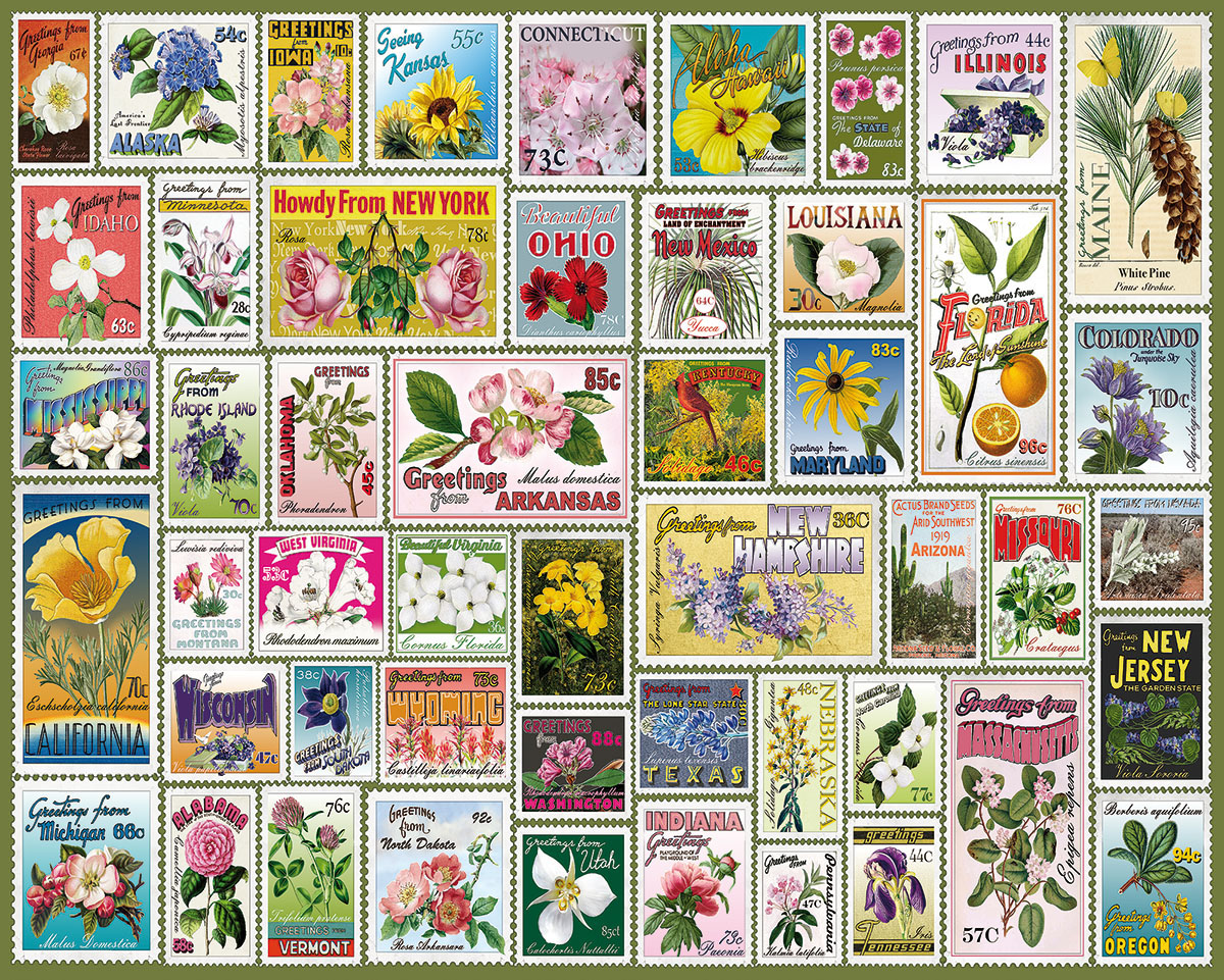 State Flower Stamps Collage Jigsaw Puzzle