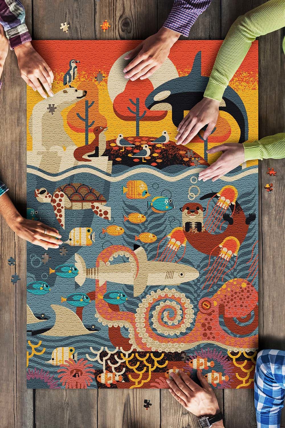 Marine Animals, Textured Geometric