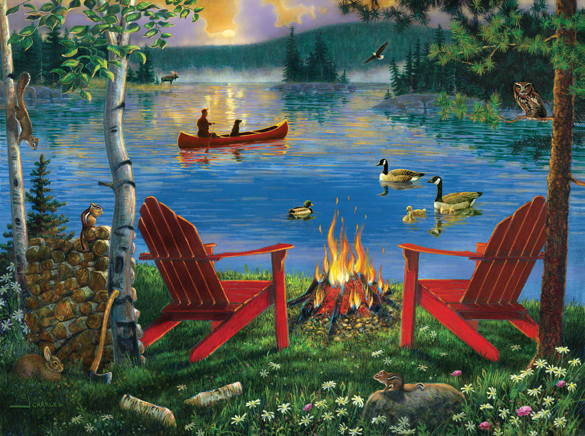 Adirondack Chairs & Fire at Lake Lakes & Rivers