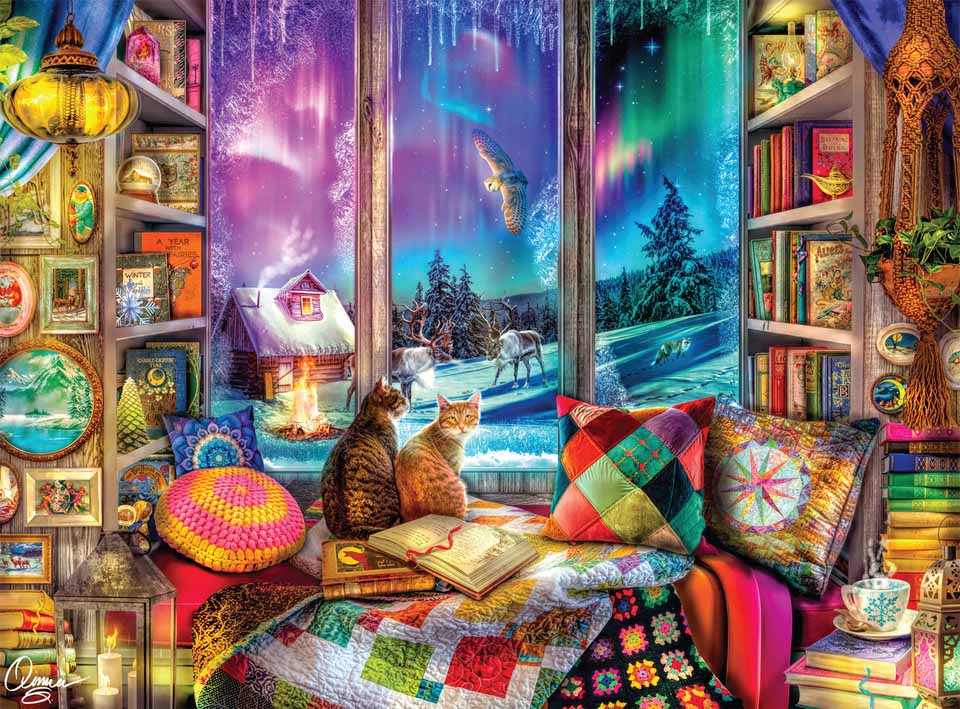 Winter Reading Nook Cats Jigsaw Puzzle