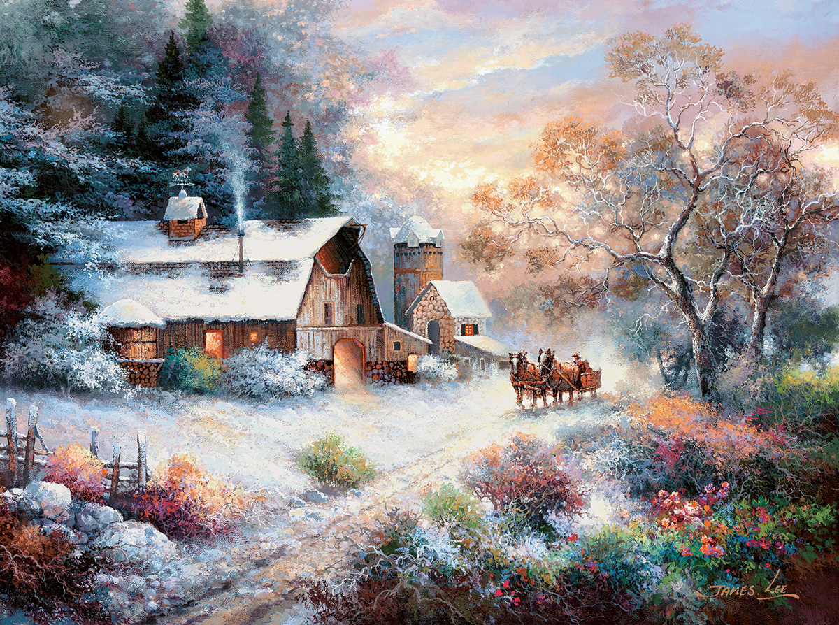 Snowy Evening Outing Fine Art Jigsaw Puzzle