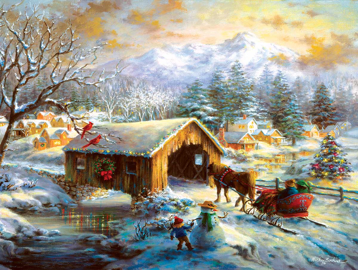 Over the Covered Bridge Landscape Jigsaw Puzzle