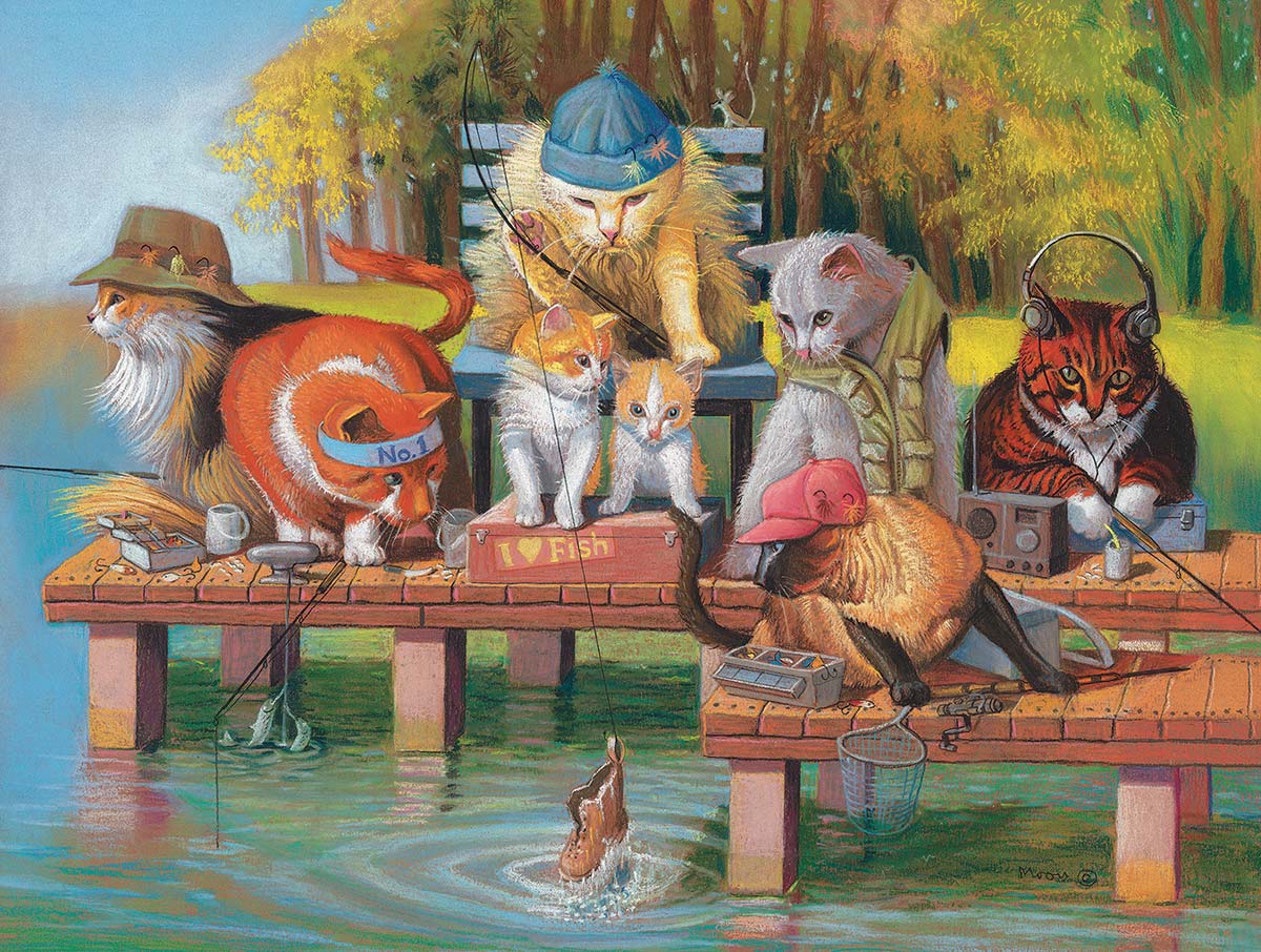 Fishing on the Dock Cats Jigsaw Puzzle