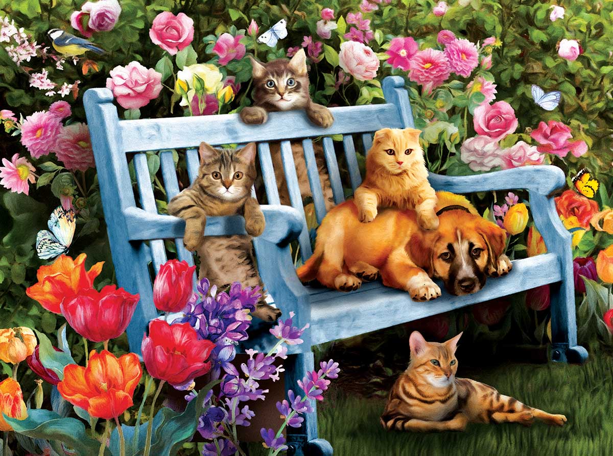 Hanging Out in the Garden Cats Jigsaw Puzzle