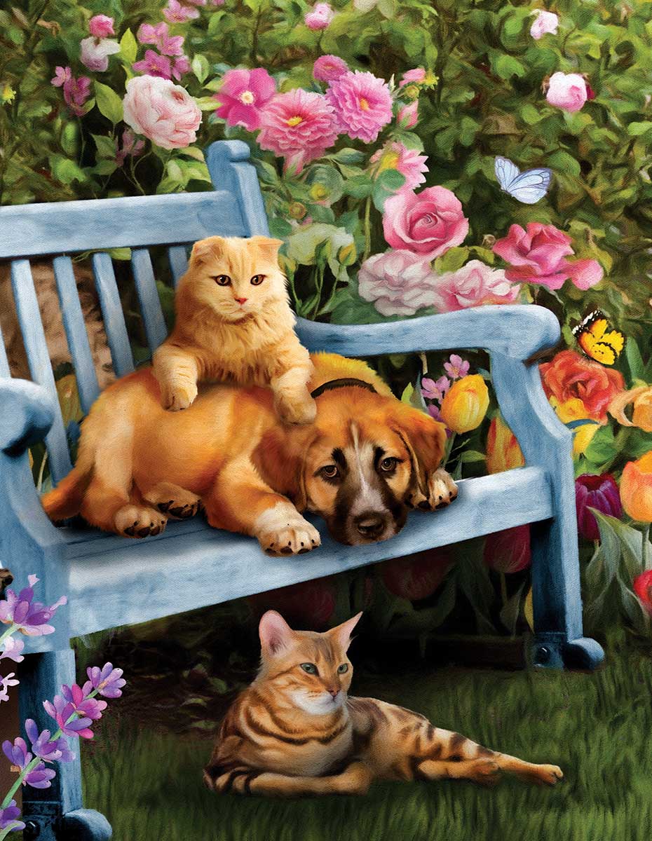 Garden Hangout Cats Jigsaw Puzzle