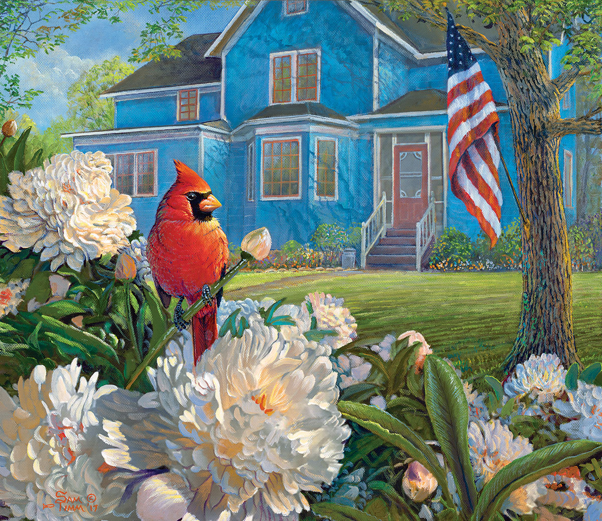 Red White and Blue Visitor Birds Jigsaw Puzzle