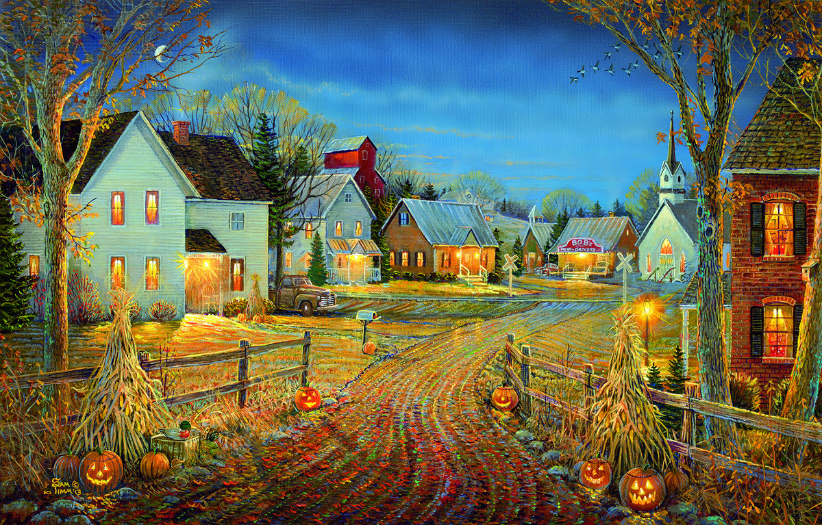 A Country Town in Autumn Fall Jigsaw Puzzle