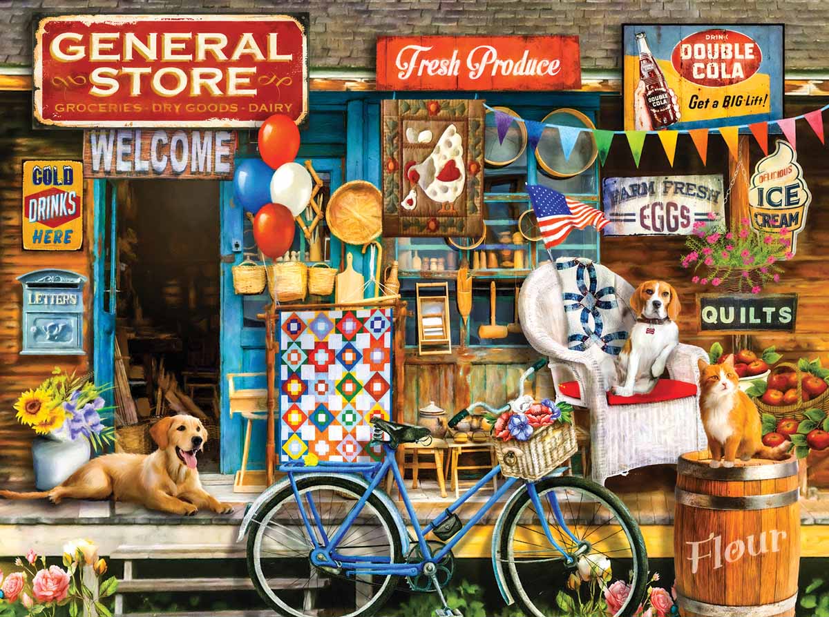Waiting at the Store Dogs Jigsaw Puzzle