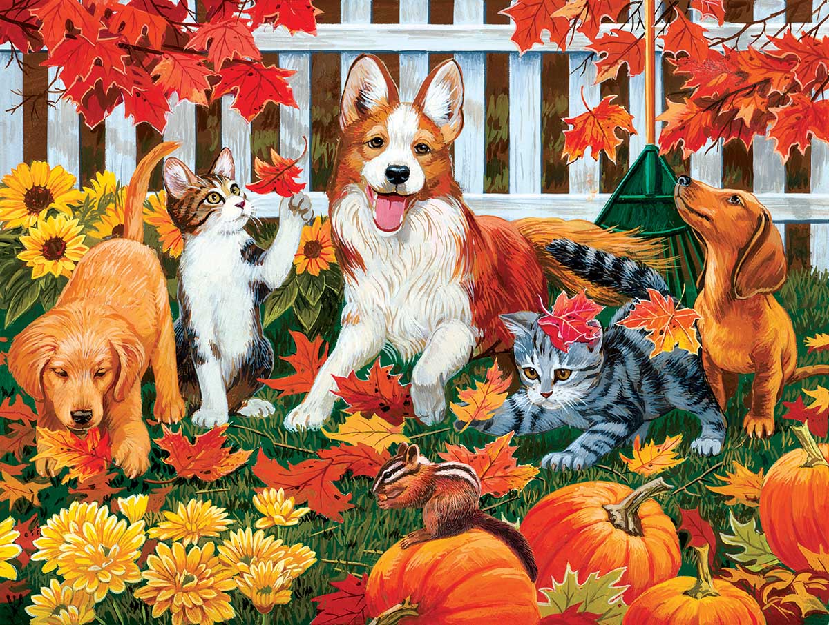Collecting Fall Leaves Cats Jigsaw Puzzle