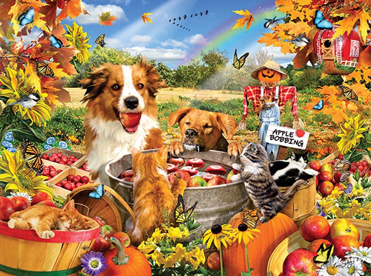 Bobbing for Apples Dogs Jigsaw Puzzle