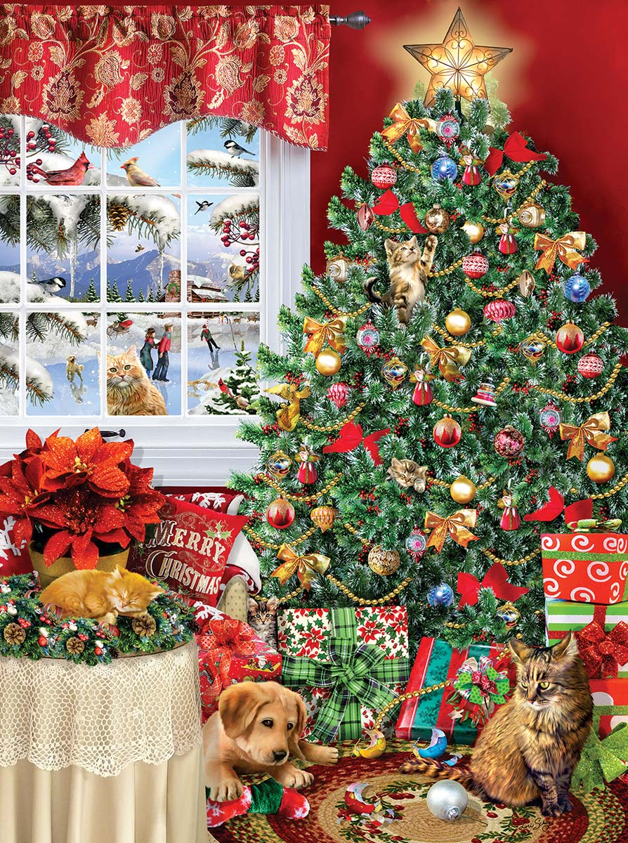 Cat Tree Christmas Jigsaw Puzzle