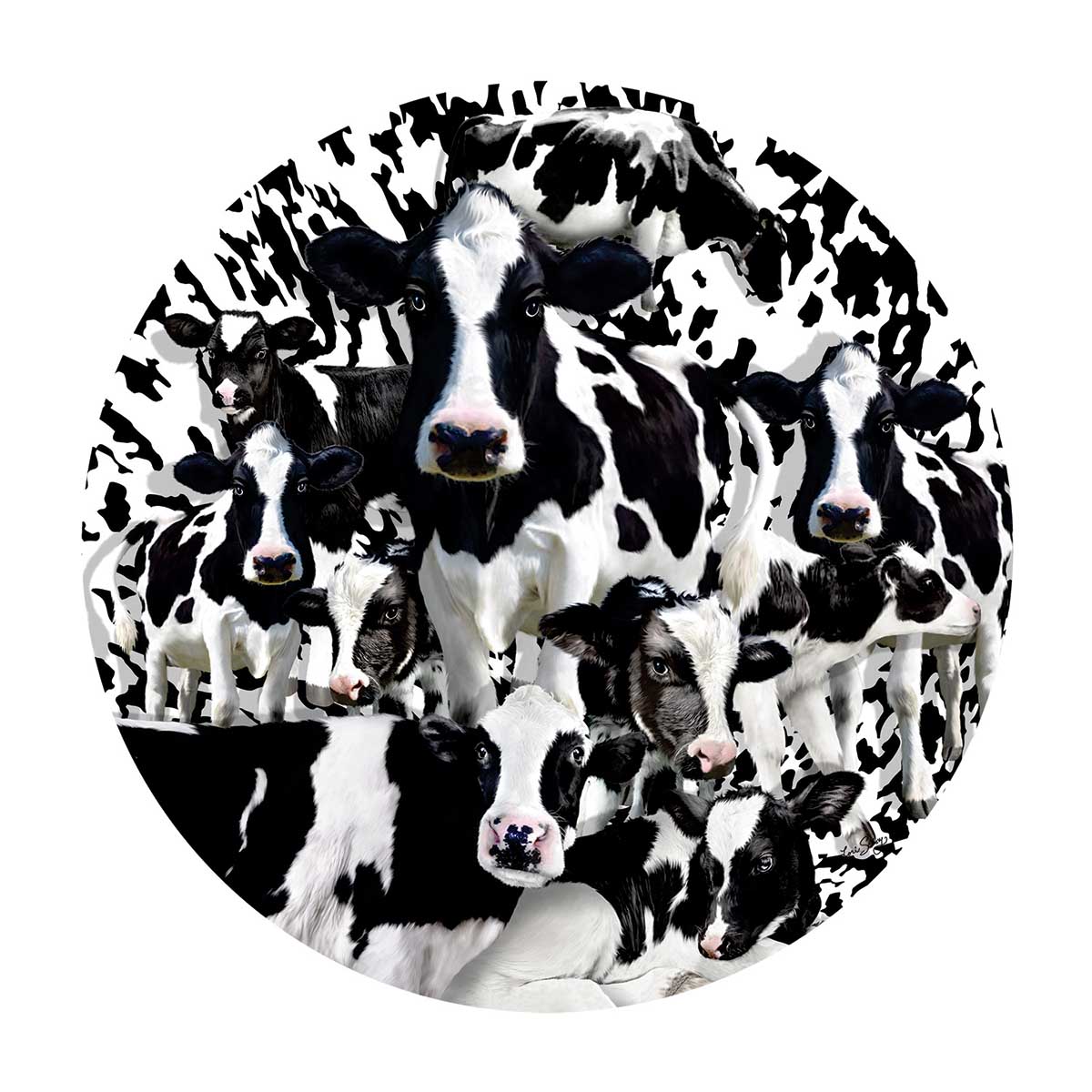 Herd of Cows Farm Animal Round Jigsaw Puzzle