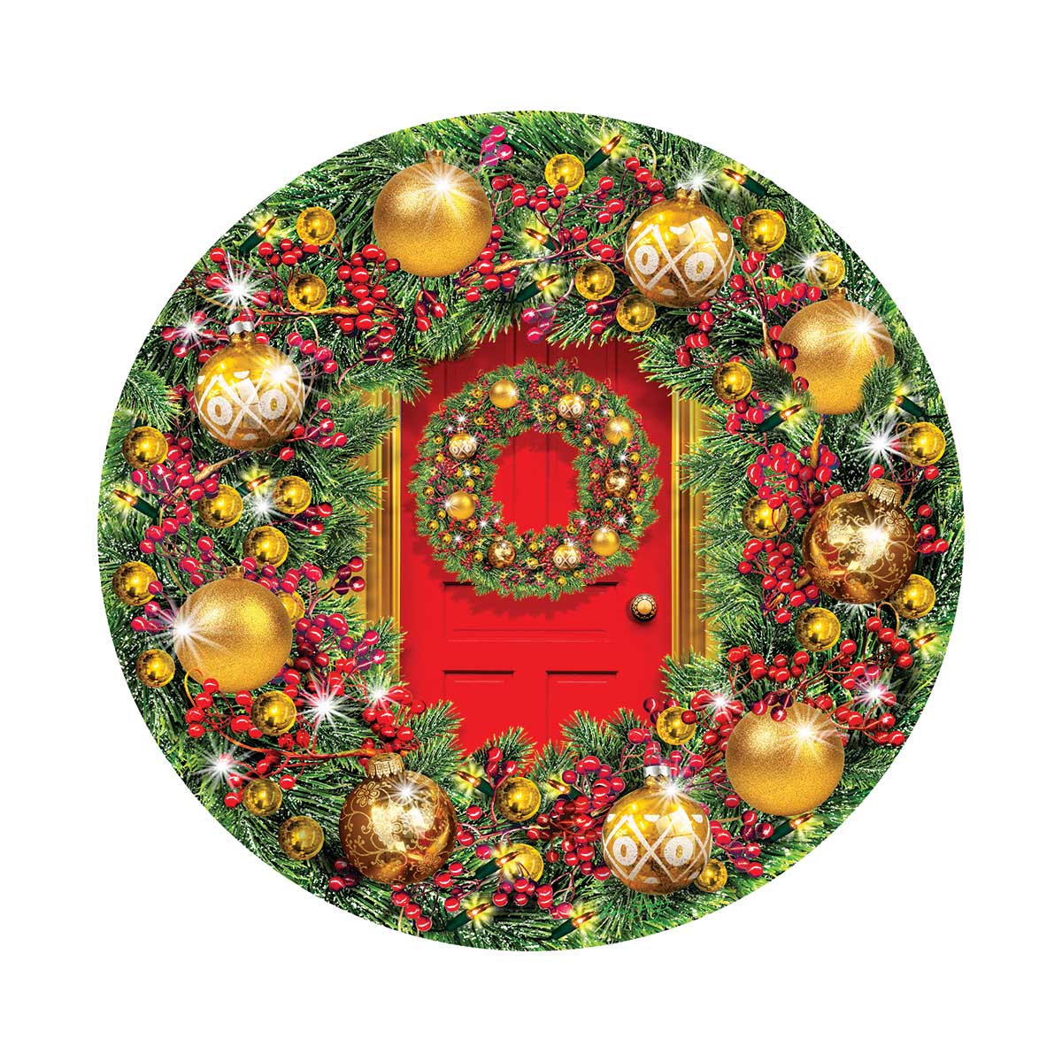 Green and Gold Wreath Christmas Jigsaw Puzzle