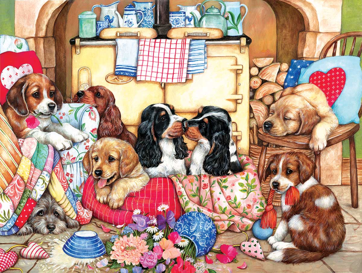 Puppies in the Kitchen Dogs Jigsaw Puzzle